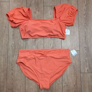 Coral Plus Size 3X 24w 26w Bikini Sleeved Shirt Swim Suit 24 26 Swimsuit NWT